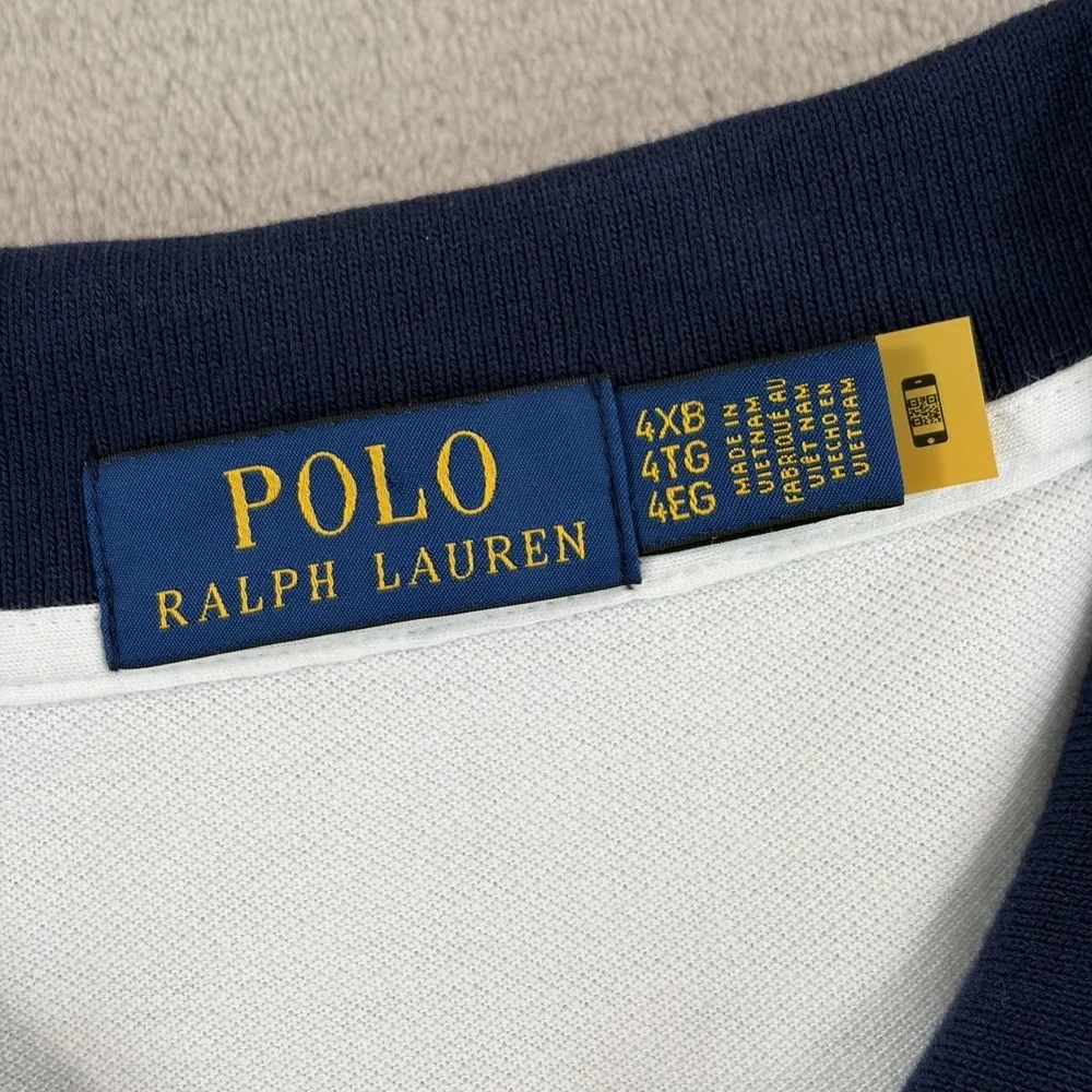 Polo Ralph Lauren Polo Shirt in White Contrast Collar Men 4XB Big Prep Pony NWT